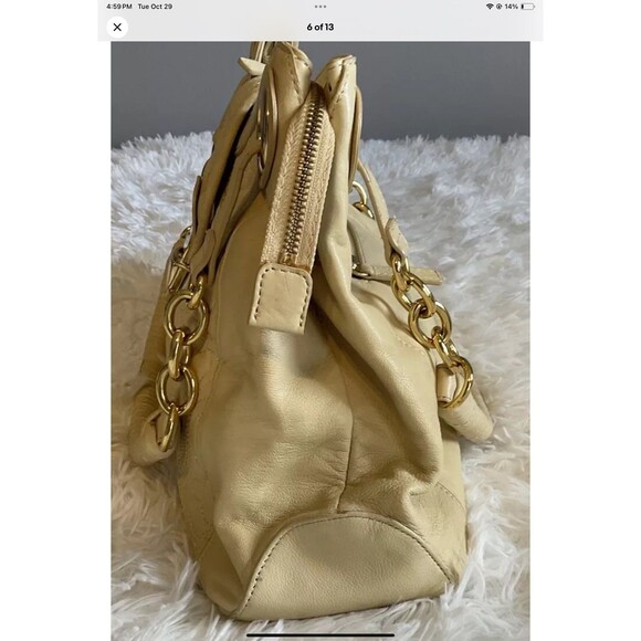 BCBG Max Azria Cream/Yellow Tooled Leather Double Handled Shoulder Purse/Bag - Picture 6 of 12